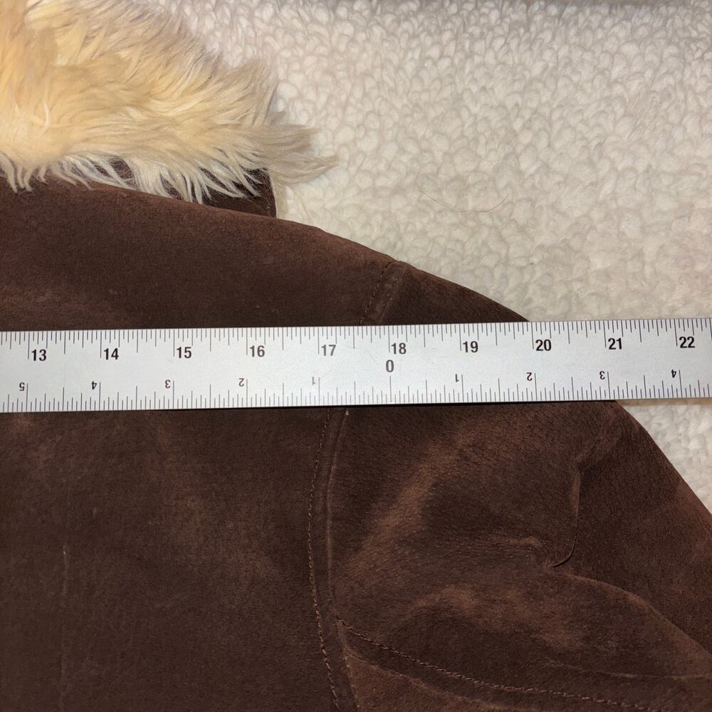 VTG Penny Lane Wilsons Suede Leather Coat Womens L Faux-Fur Trim Boho Jacket - Picture 12 of 14
